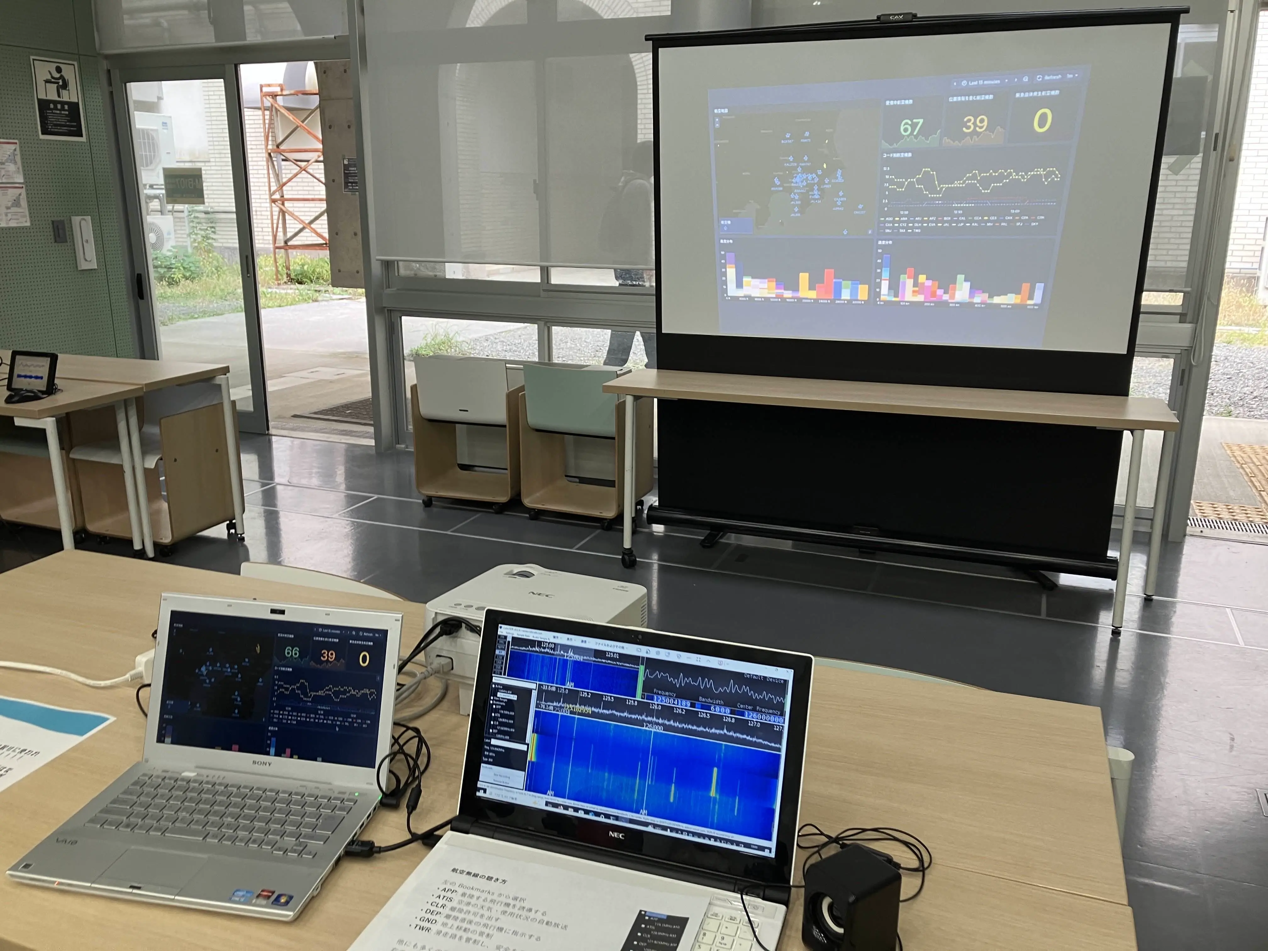 フライトステータスダッシュボードの展示の様子